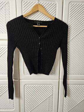 Forever 21 Black Ribbed Button-Front Sweater